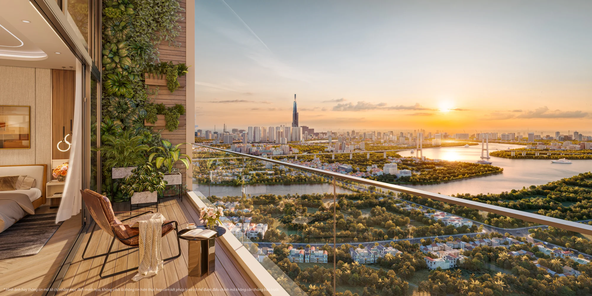Tầm nhìn panorama triệu đô từ ban công căn hộ Vlasta Premier hướng trực diện sông Sài Gòn.